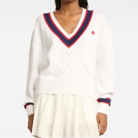 The Upside Cable Knit Varsity Sweater, Old Money, Preppy, Tenniscore, Size M - Picture 2 of 16